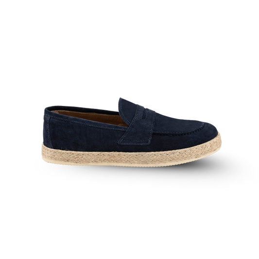 Mocassino Corda in Camoscio Blu