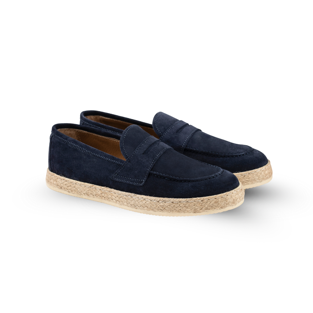 Mocassino Corda in Camoscio Blu