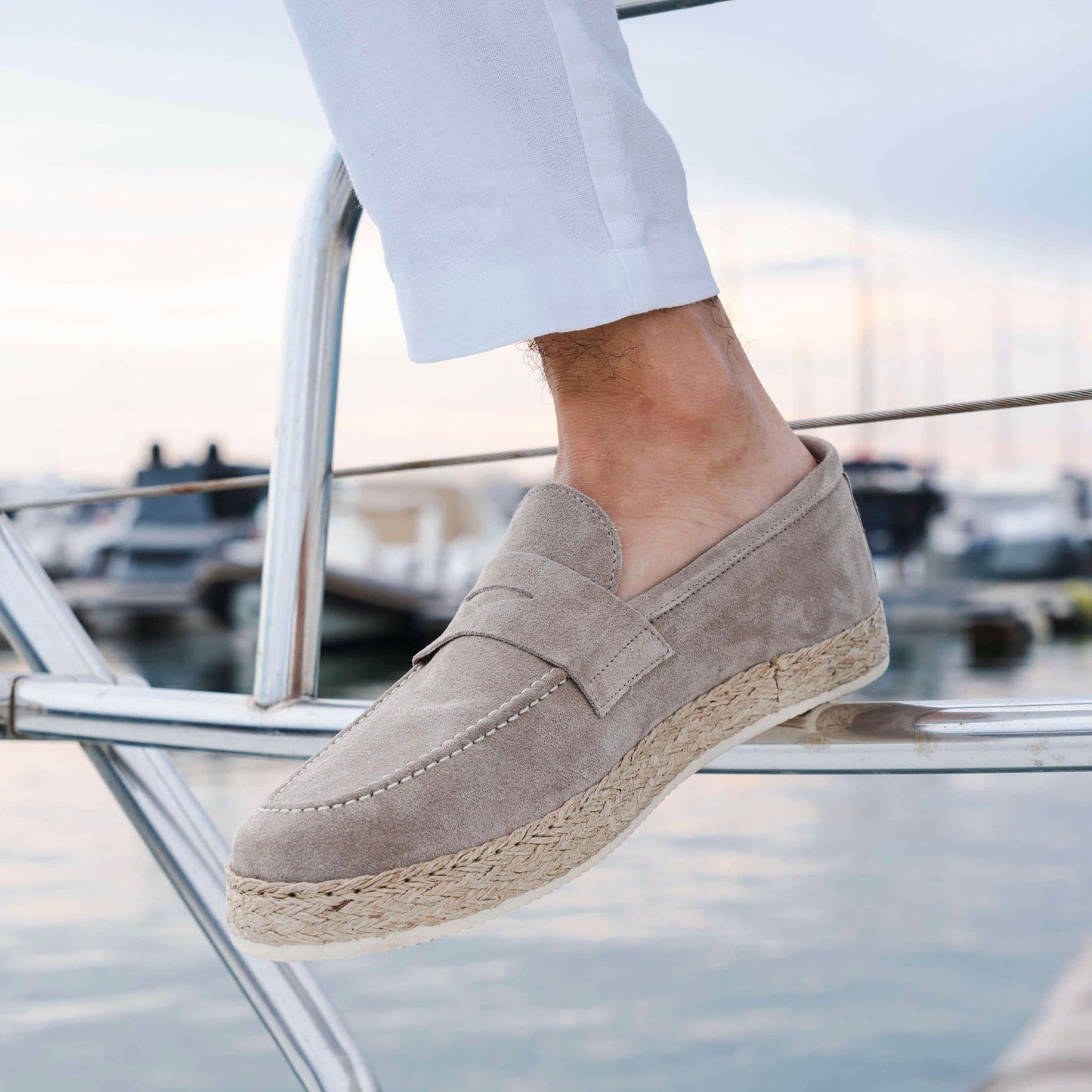 Mocassino Corda in Camoscio Beige