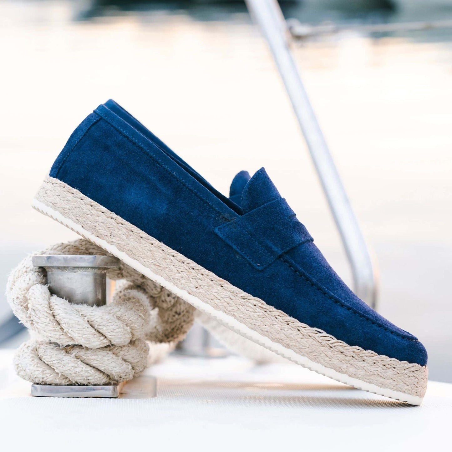 Mocassino Corda in Camoscio Blu